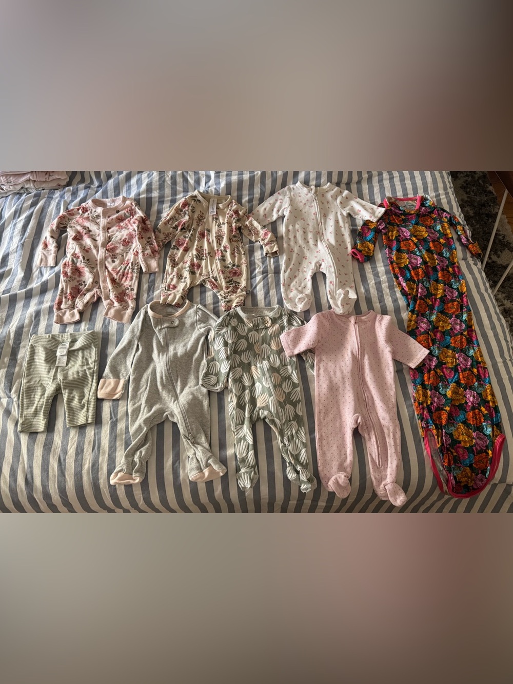Assorted Baby One-Piece Sleepers size Newborn – Pink, Gray, Green, Cream Floral